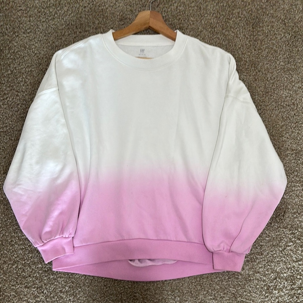 GAP White and Pink Crewneck Sweater with Ombré Design